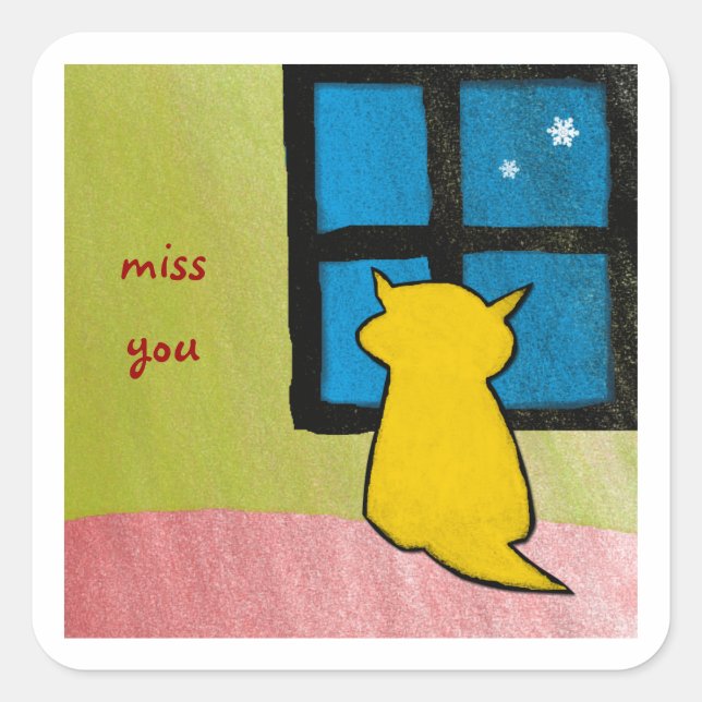 Miss You Baby Cat Square Sticker (Vorderseite)