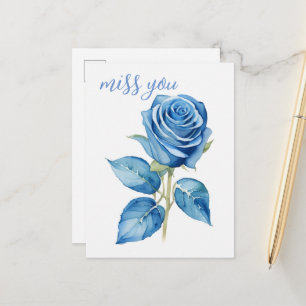Miss You Blue Rose Postkarte