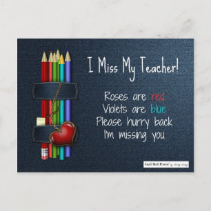Miss You Gedicht for Teacher from Student Postkarte