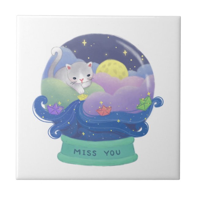 Miss You: Katzen- und Papierboote Fliese (Vorderseite)