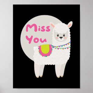 Miss you Kawaii lustiges weißes Lama mit rosa Text Poster