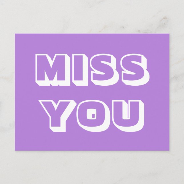Miss You, Lavendel weiß, modern kühl Postkarte (Vorderseite)
