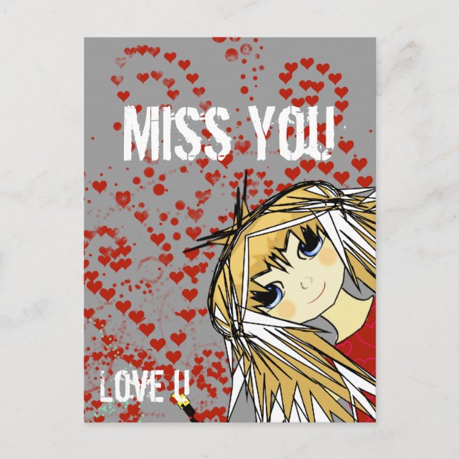 Miss You-Liebe U Valentine Feiertagspostkarte (Vorderseite)