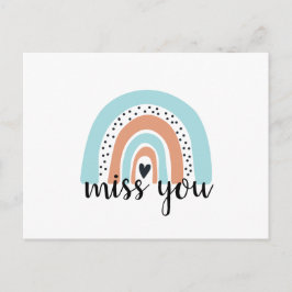 Miss You Rainbow Heart Blue Peach Postkarte