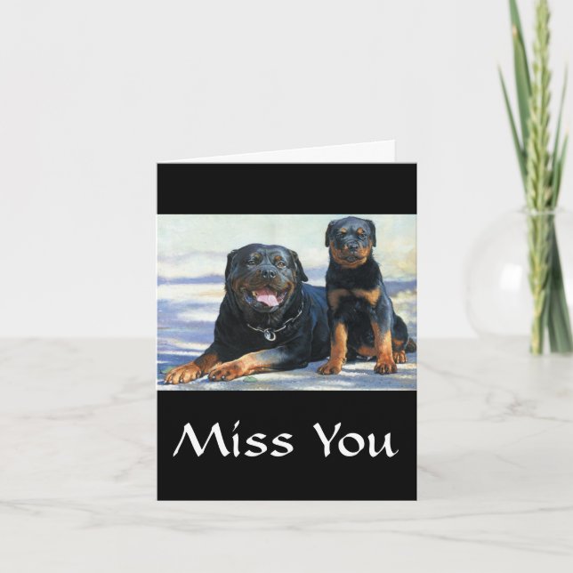 Miss You Rottweiler Mama & Welpe Hund Grußkarte Karte (Vorderseite)