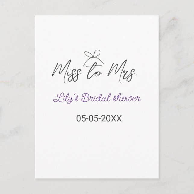 Miss zu Brautparty Name Datum Jahr vor Postkarte (Vorderseite)