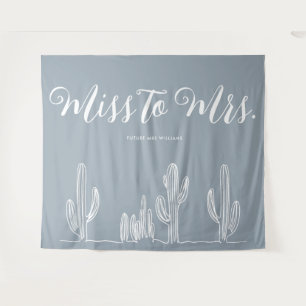 Miss zu Mrs Modern Blau Graue Kaktus Junggesellinn Wandteppich