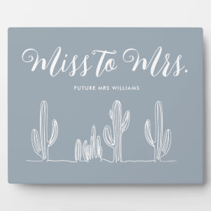 Miss zu Mrs Modern Boho Blau Kaktus Junggesellinne Fotoplatte