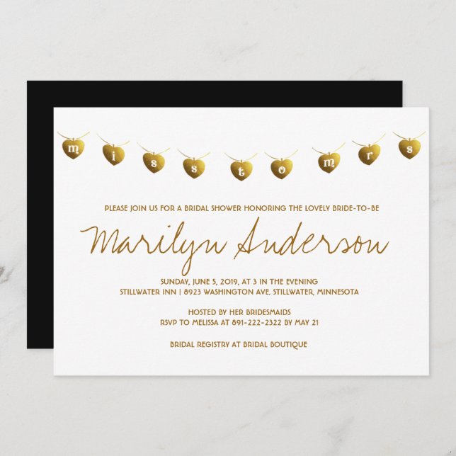 Miss zu Mrs Modern Gold Brautparty Einladung (Vorne/Hinten)