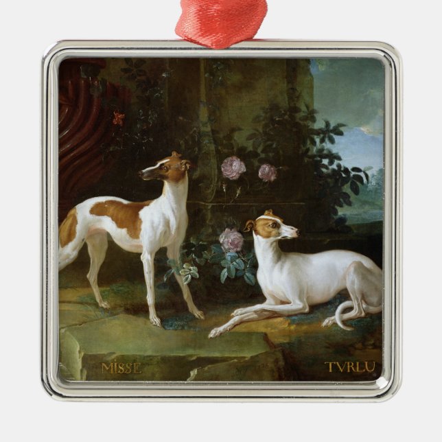 Misse und Turlu, zwei Windhunde Louis XV Silbernes Ornament (Vorne)