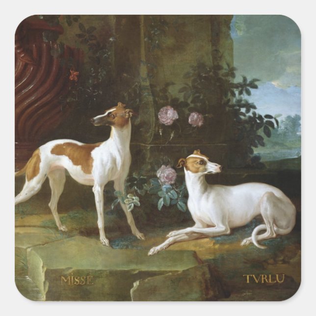 Misse und Turlu, zwei Windhunde von Louis XV Quadratischer Aufkleber (Vorderseite)