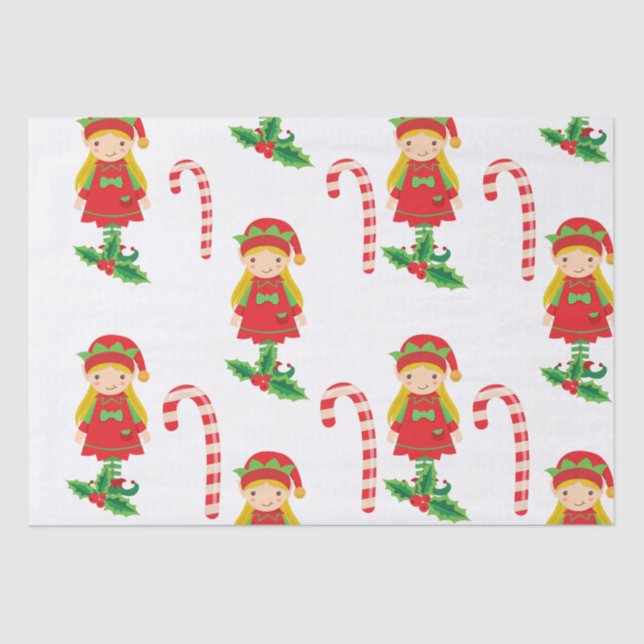 Misses Elf und Candy Canes Tissue Paper Seidenpapier (Vorderseite)