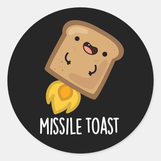 Missile Toast Funny Mistletoe Puns Dark BG Runder Aufkleber (Vorderseite)