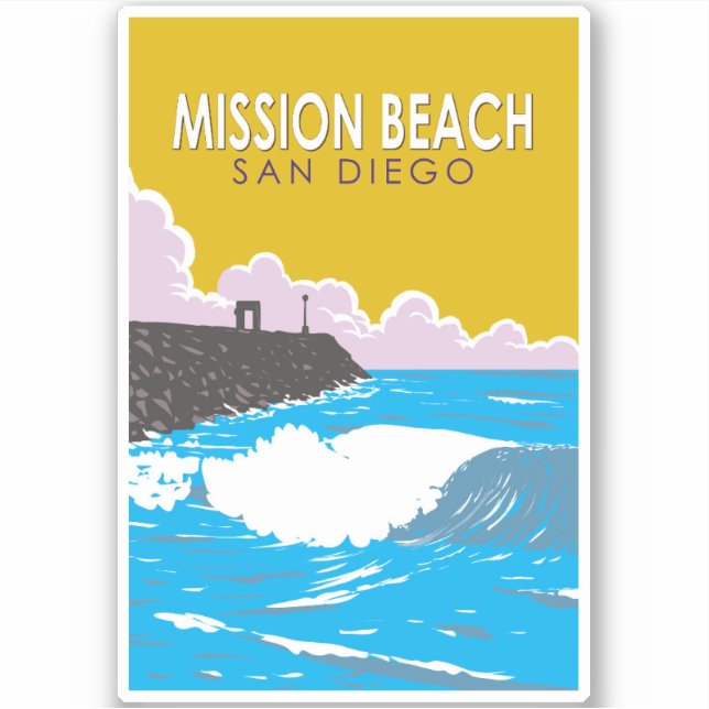 Mission Beach California Reisen Vintag Aufkleber (Vorderseite)