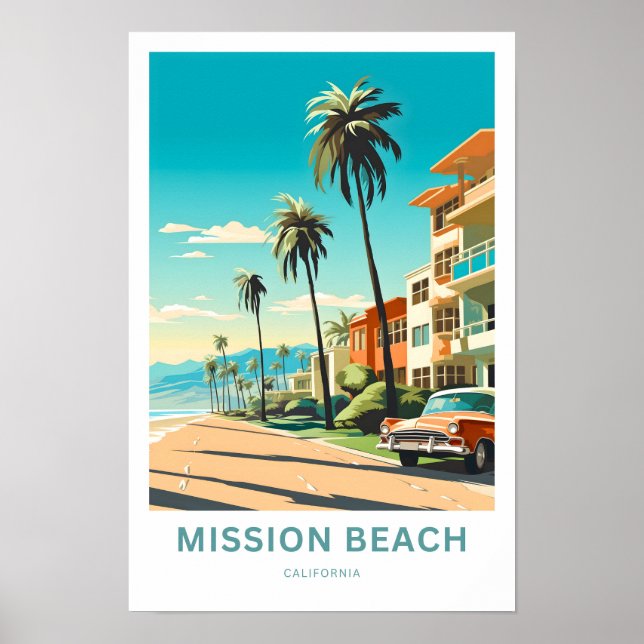 Mission Beach California Travel Print Poster (Vorne)