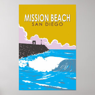 Mission Beach Kalifornien Reise Kunst Vintage Poster