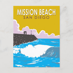 Mission Beach Kalifornien Reise Kunst Vintage Postkarte