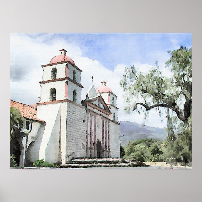 Mission Santa Barbara Wasserfarben Poster (Vorne)