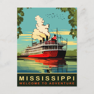 Mississippi, Dampfschiff Kreuzfahrt, Vintage Reise Postkarte
