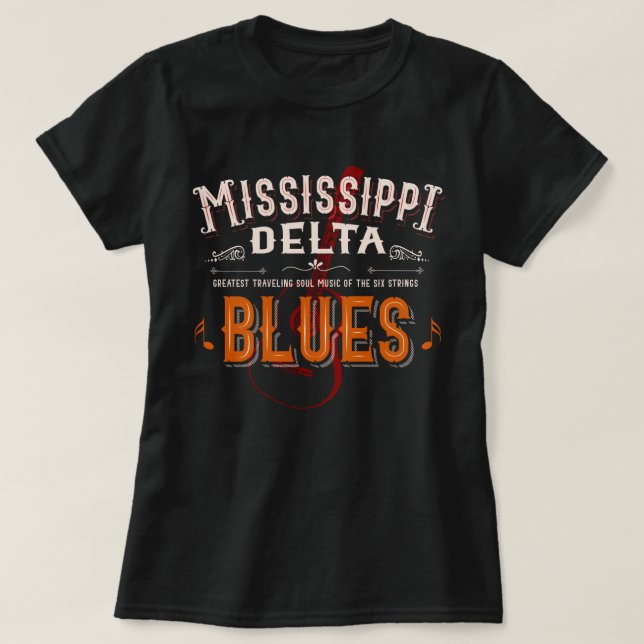 Mississippi Delta Blues Musikgitarre T-Shirt (Design vorne)