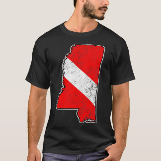 Mississippi Dive Flag Scuba Diving Staat Karte T-Shirt