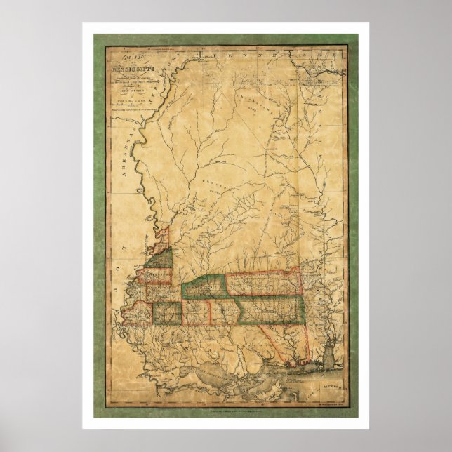 Mississippi Early Map von Melish 1820 Poster (Vorne)