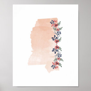 Mississippi Floral Watercolor Staat Poster