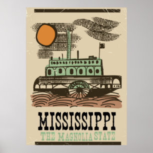 Mississippi Flussschiff Vintage Reiseplakat Poster