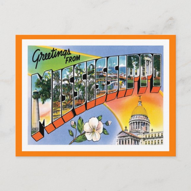 Mississippi Greetings Vintage Travel Postkarte (Vorderseite)