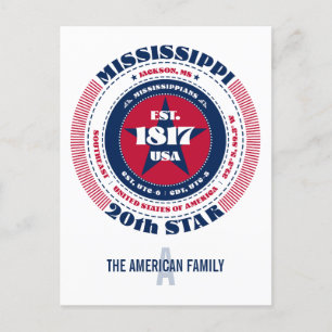 Mississippi, Jackson, MS, Patriotic, Monogram Postkarte