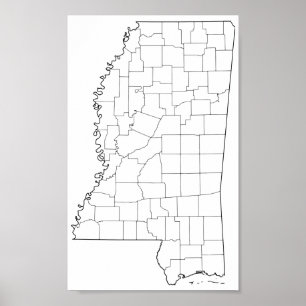 Mississippi-Landkreis-leere Kontur-Karte Poster