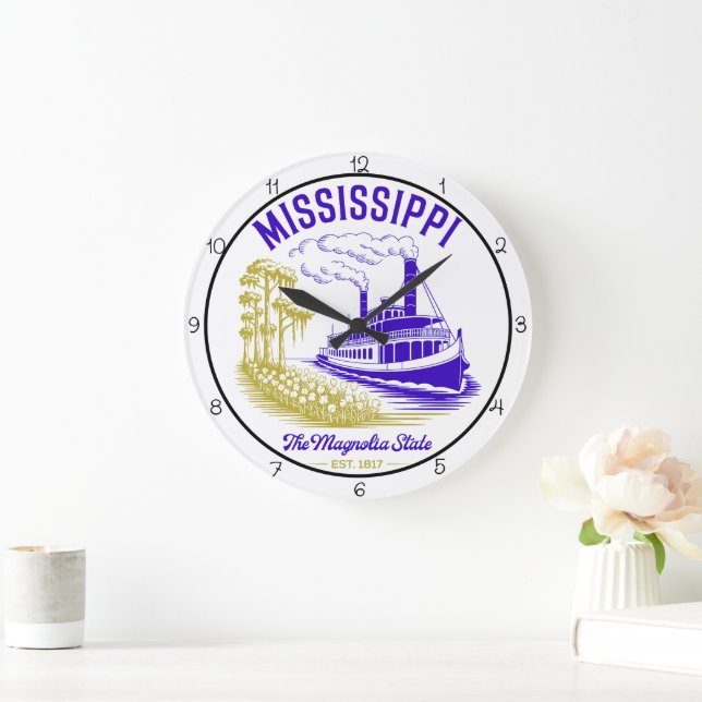 Mississippi Magnolia State Riverboat Große Wanduhr (Zuhause)