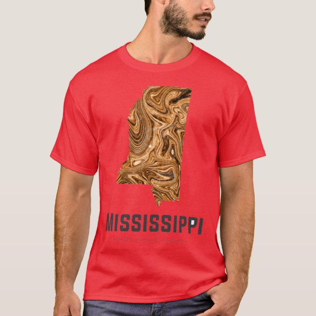 Mississippi Map Art Abstract in Brown T-Shirt (Vorderseite)