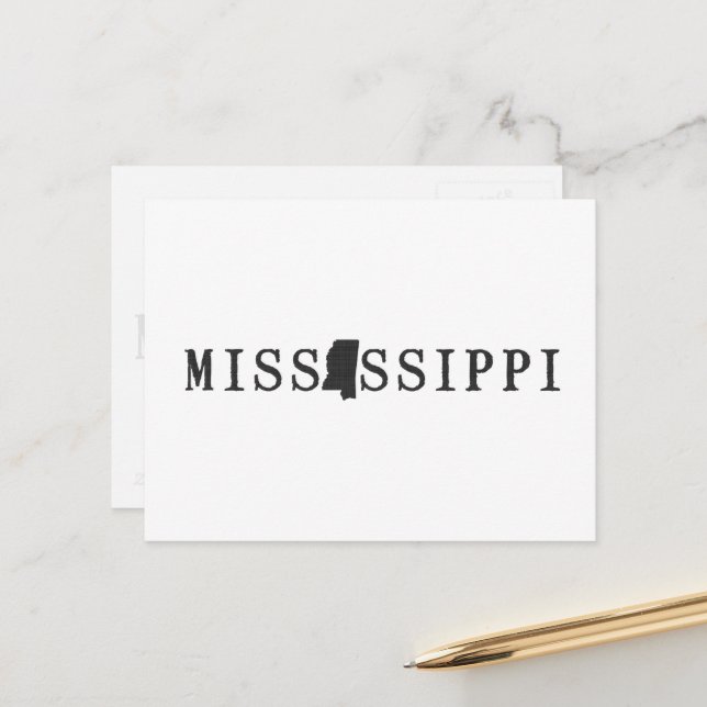 Mississippi Map Shaped Letter Staat Word Art Postkarte (Vorderseite/Rückseite Beispiel)