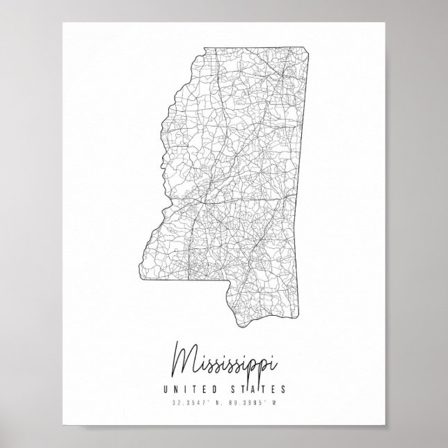 Mississippi Minimal Street Karte Poster (Vorne)