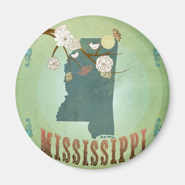Mississippi Moderne Vintage Staat Karte - Grün Magnet (Vorne)