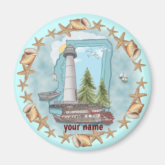 Mississippi Muscheln Leuchtturmmagnet Magnet (Vorne)