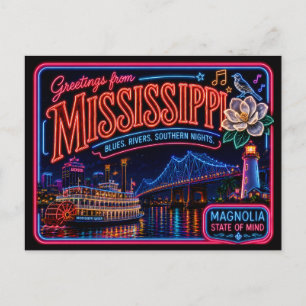 Mississippi Neon State Retro Vintage Postkarte