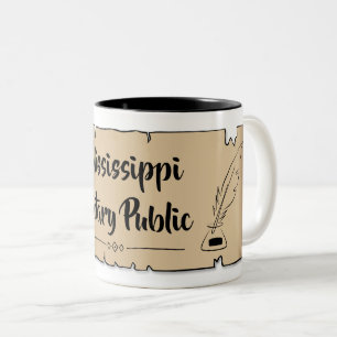 Mississippi Notary Public Scroll Feather Quill Zweifarbige Tasse