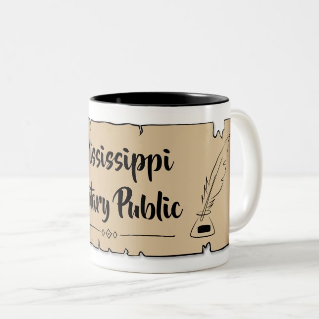 Mississippi Notary Public Scroll Feather Quill Zweifarbige Tasse (VorderseiteRechts)