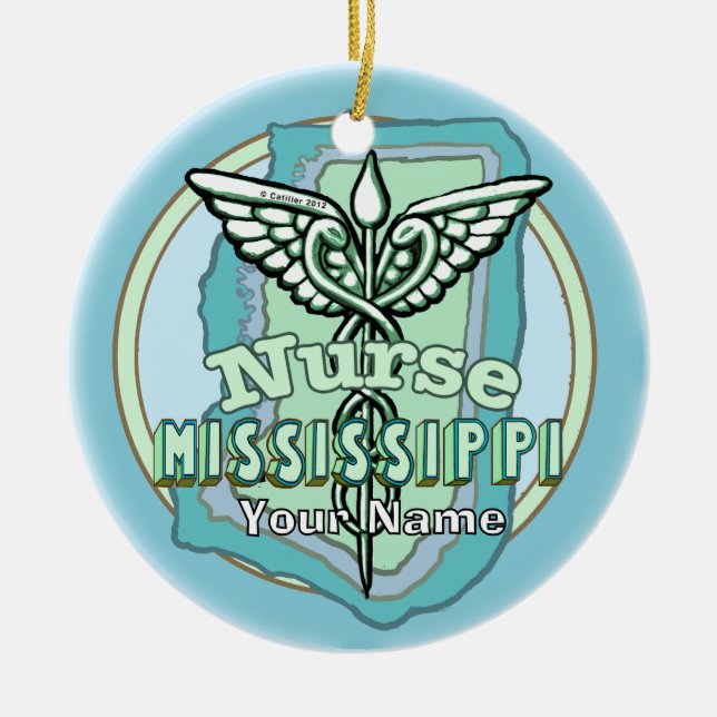 Mississippi Nurse Caduceus  Keramik Ornament (Vorne)