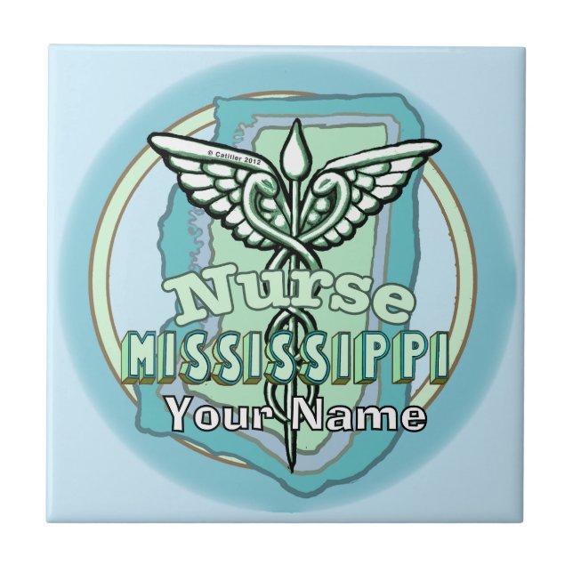 Mississippi Nurse Caduceus Tile Fliese (Vorderseite)