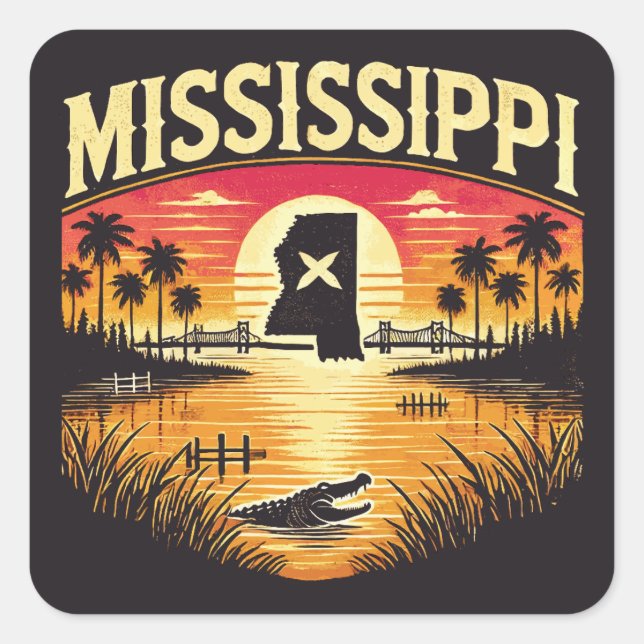 Mississippi Quadratischer Aufkleber (Vorderseite)