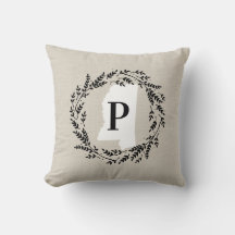 Mississippi Rustic Wreath Monogram Throw Kissen