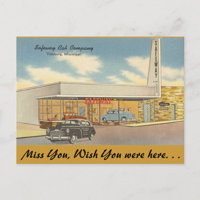 Mississippi, Safeway Cab Co., Vicksburg Postkarte (Vorderseite)