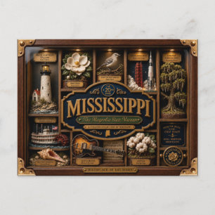 Mississippi Shadow Box 3D Figurine Staat Postkarte