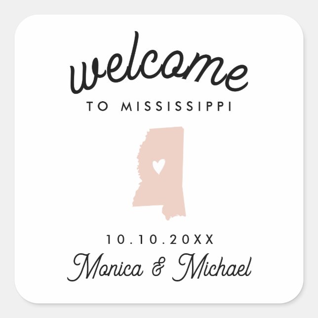 MISSISSIPPI Staat Hochzeit in Urlaubsort JEDE FARB Quadratischer Aufkleber (Vorderseite)