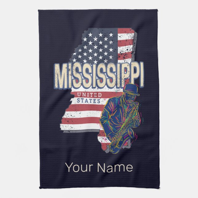 Mississippi Staat United Staaten Map Vintag USA Geschirrtuch (Vertikal)