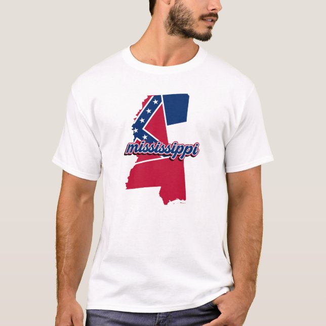Mississippi State Map Graphic with Flag Design T-Shirt (Vorderseite)