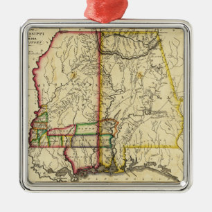 Mississippi und AlabamaPanoramic Karte Ornament Aus Metall